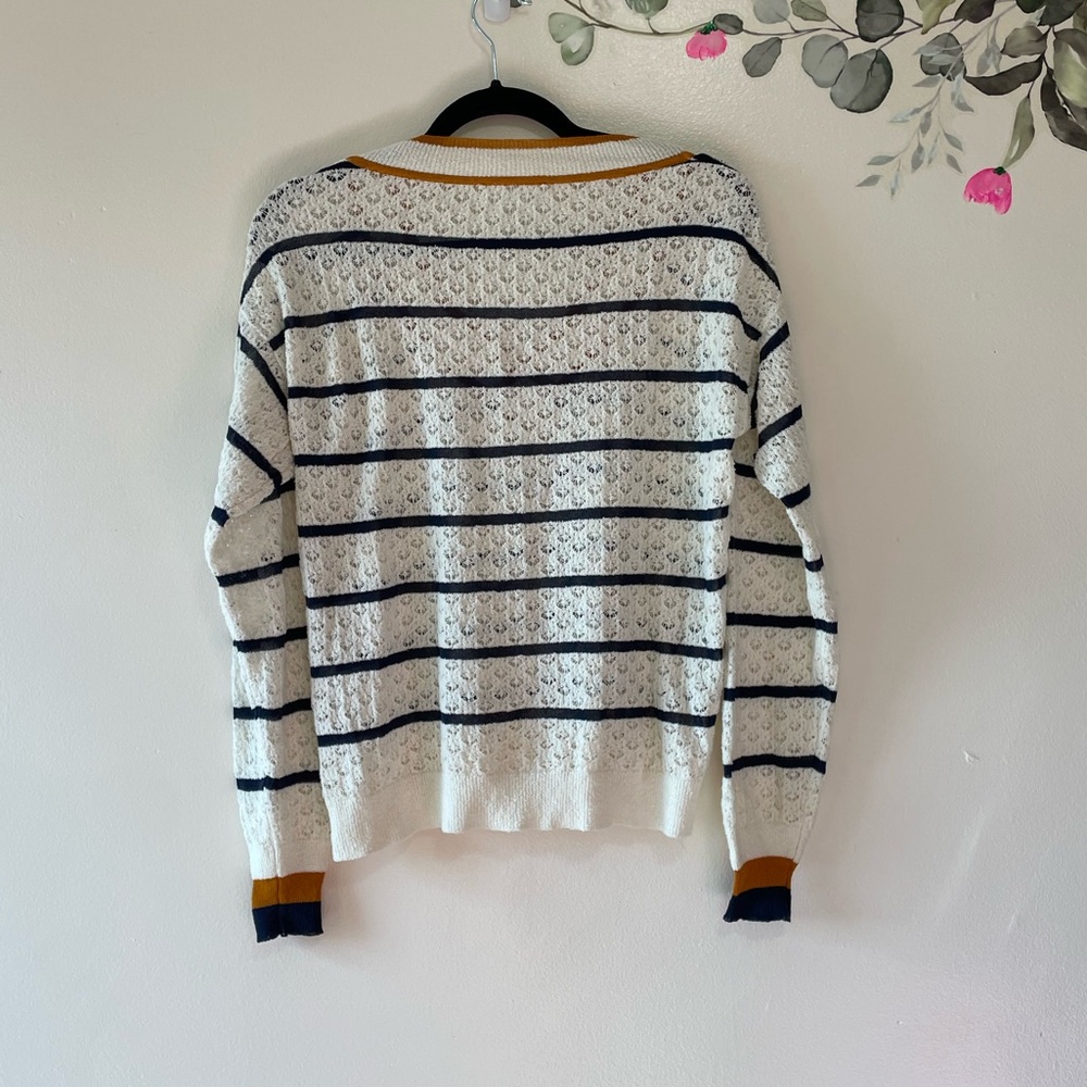 Sita Murt V-Neck Striped Lace Knit Sweater, US Size 10 - Picture 11 of 12